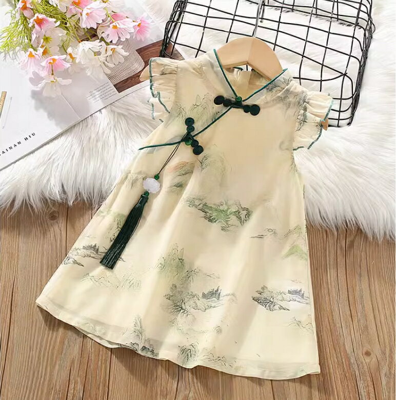漢服女童夏季兒童旗袍裙子周歲禮服寶寶古風新中式演出服【步行者戶外生活館】