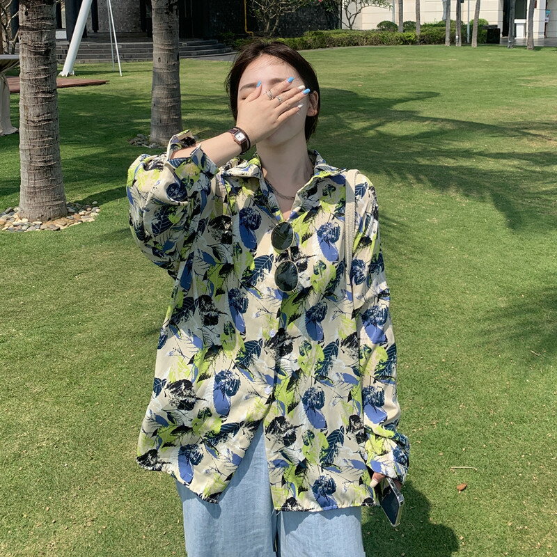 復古港味碎花襯衫女設計感小眾上衣年夏季新款防曬長袖襯衣