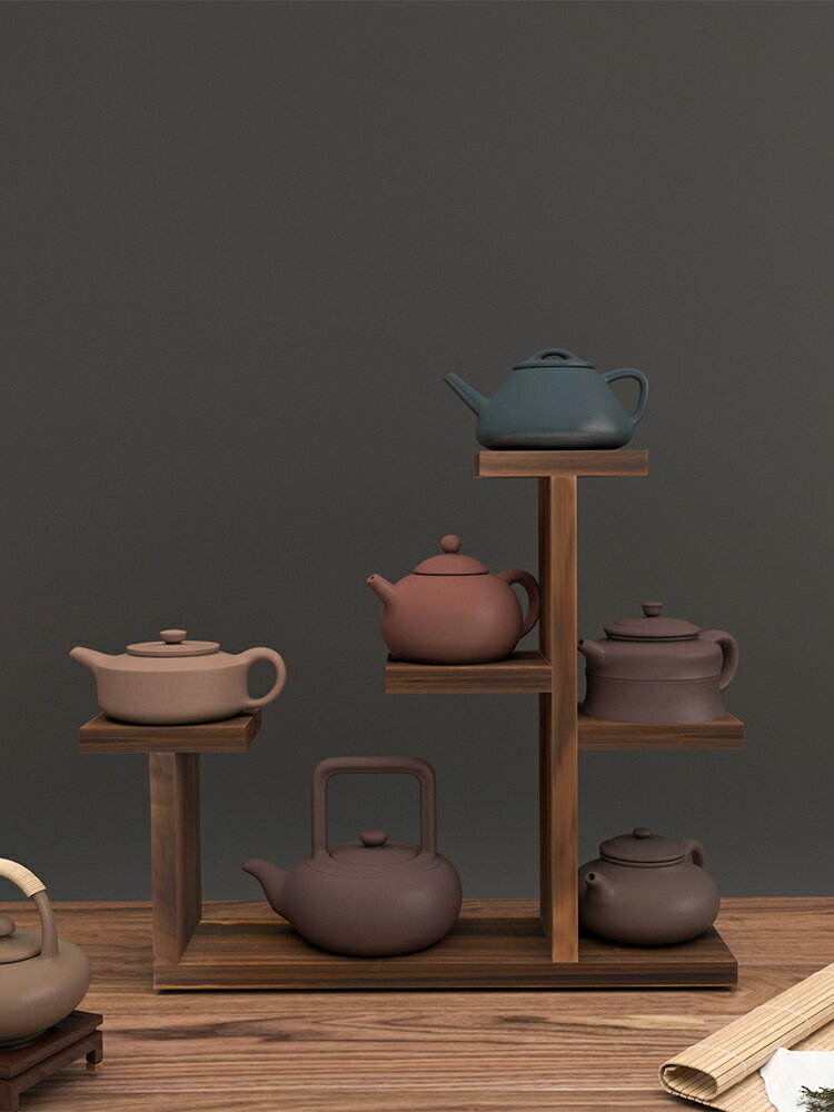 桌面茶杯架小型桌上博古架實木紫砂壺茶具茶寵茶葉罐收納置物架子