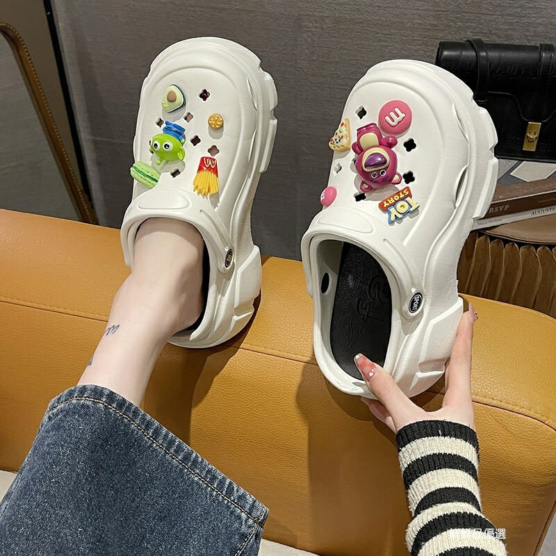 34碼洞洞鞋 拖鞋女夏外穿ins潮卡通可愛厚底增高網紅沙灘包頭鞋 洞洞鞋 涼鞋女 涼拖鞋 包頭鞋 沙灘鞋