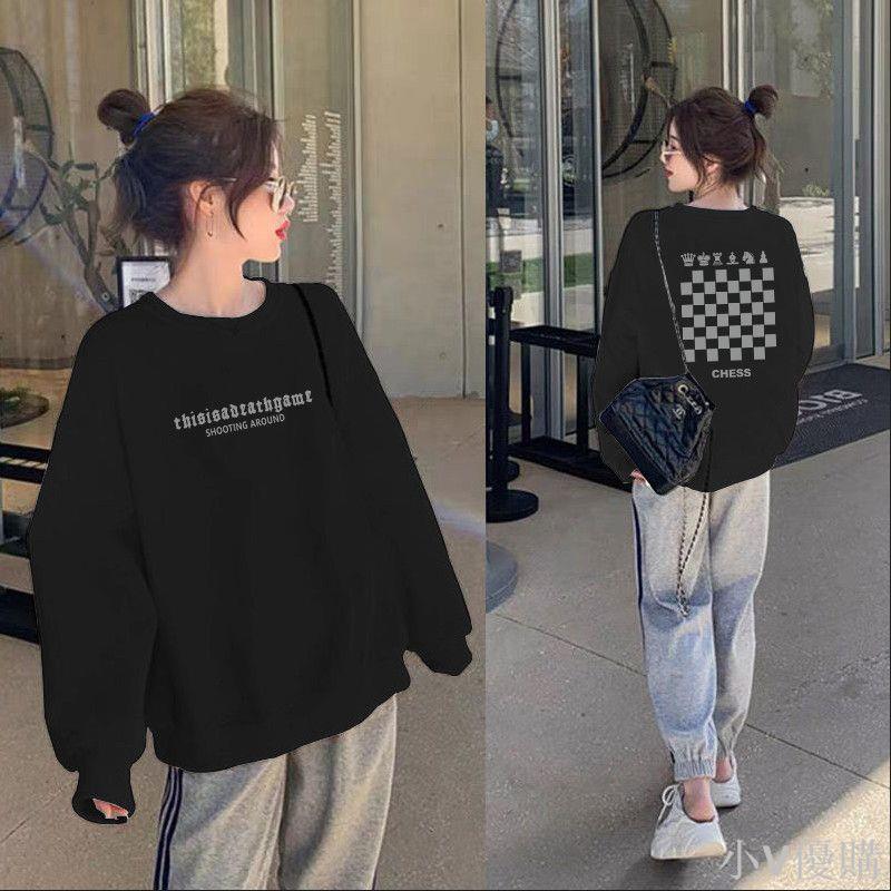 秋冬新款棉長袖薄款圓領衛衣女韓版寬松百搭趣味印花ins風上衣潮