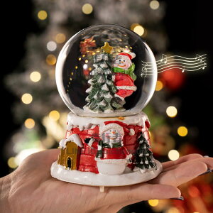 聖誕節禮物水晶球八音盒禮品兒童發光音樂盒聖誕老人桌面裝飾擺件【步行者戶外生活館】