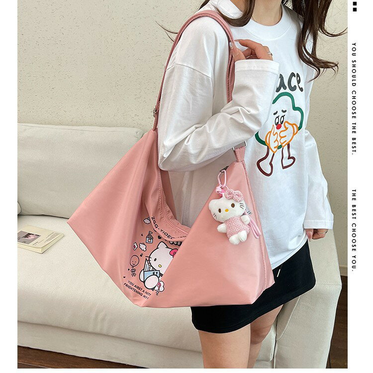 Hellokitty帆布包女大容量包包學生KT貓購物袋粉嫩軟萌蝴蝶結貓咪