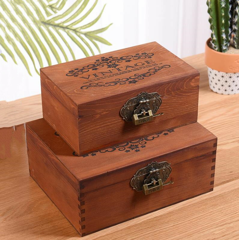 復古木盒子長方形實木收納盒定制帶鎖大號仿古穩定木箱桌面小箱子