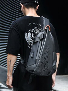 機能斜背包男士2021新款時尚大容量側背包摩托車機車背包潮牌胸包 雙十二特惠