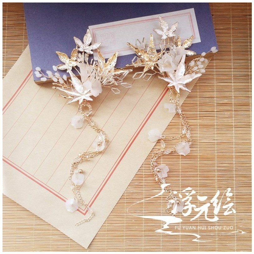 漢服頭飾古風楓葉發夾古裝發飾流蘇發簪子全套配飾超仙步搖飾品女