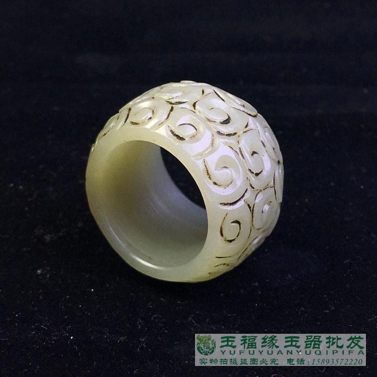 古玩古董戰漢明清老玉器精品和田玉勾蓮紋扳指玉環掛件特價包郵