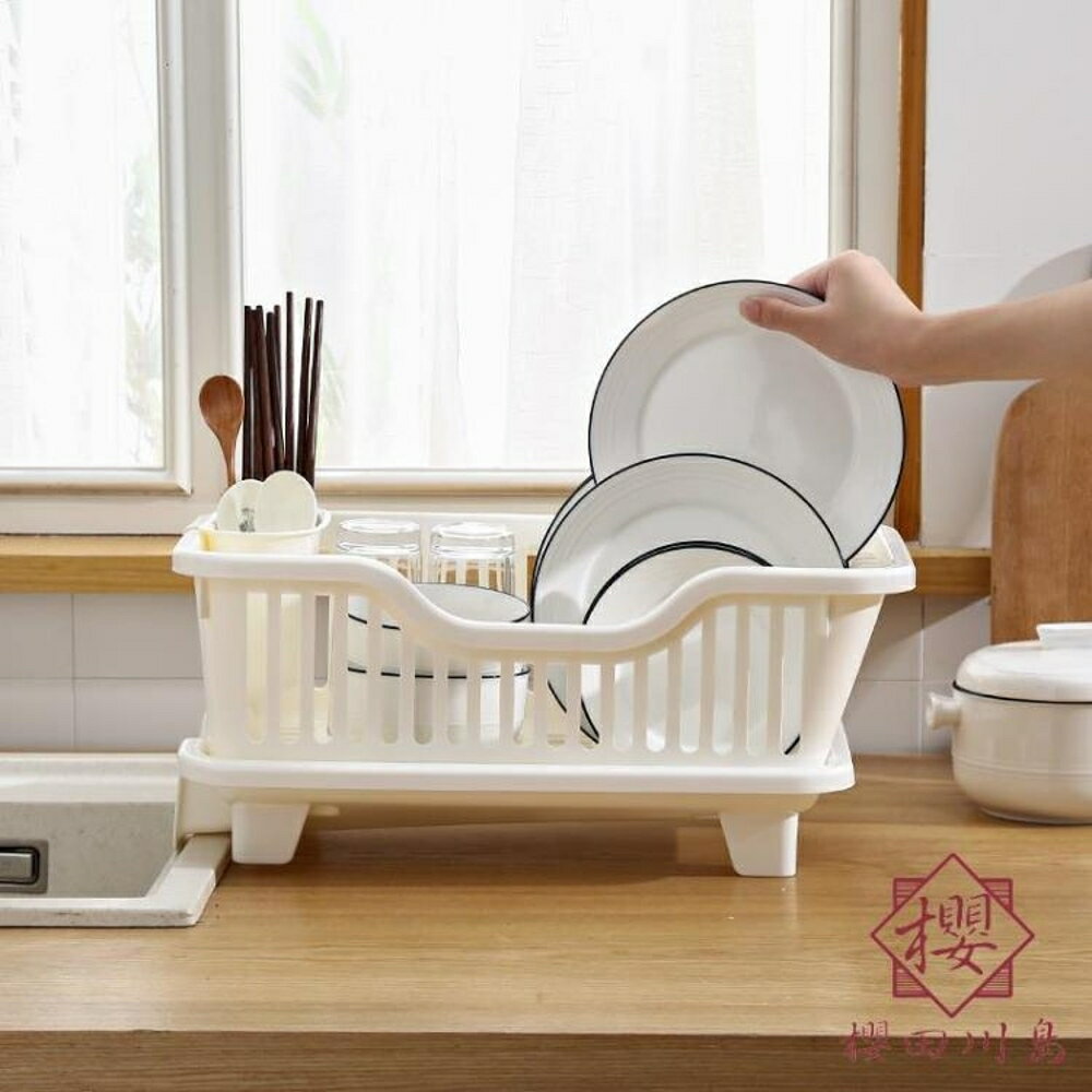 家用廚房置物架收納架碗碟瀝水籃置碗架瀝水碗架塑料【櫻田川島】