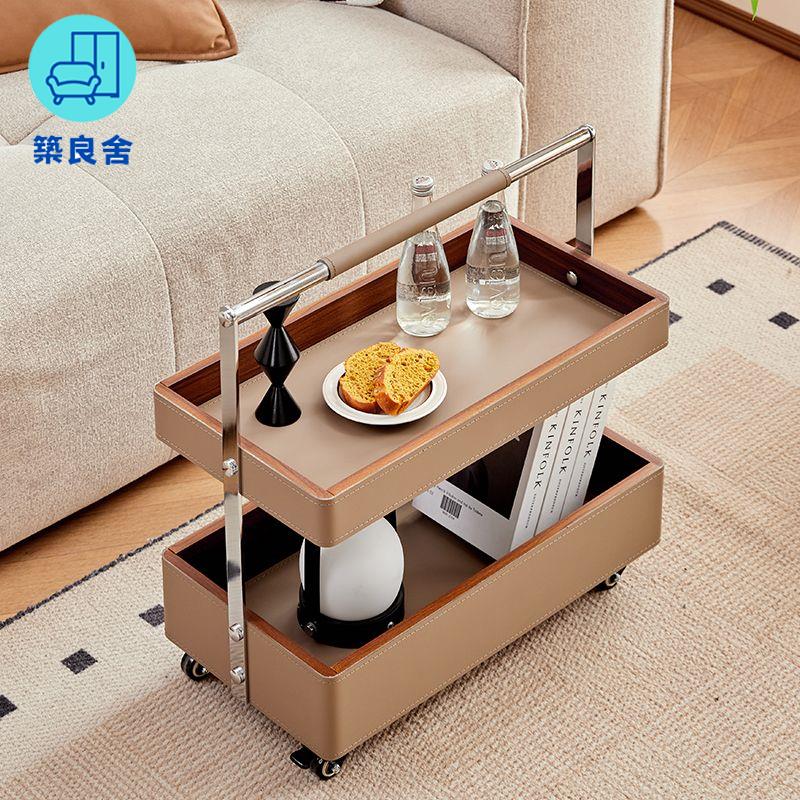 免運 開立發票 茶几 邊桌 客廳茶几 沙發茶幾 小型邊桌 【多色百搭】意式輕奢可移動馬鞍皮沙發邊幾角幾小推車帶輪客廳家用不銹鋼茶幾特惠/工廠直銷 工廠現貨 全館折扣 售後保障 zl535