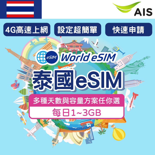 泰國 eSIM 上網卡 1~15天 每日1-3GB方案任你選 AIS電信 手機上網 泰國漫游 旅游卡 日商公司品質保證