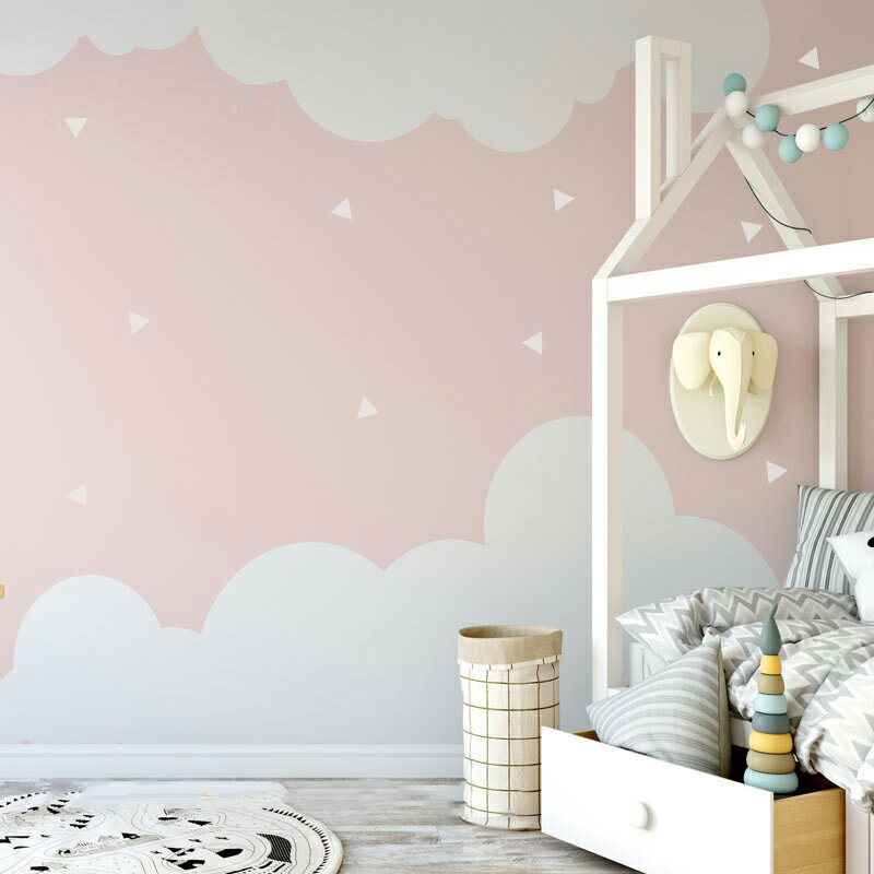 北歐風格壁紙幾何墻紙兒童房壁紙女孩現代臥室溫馨ins粉色壁紙