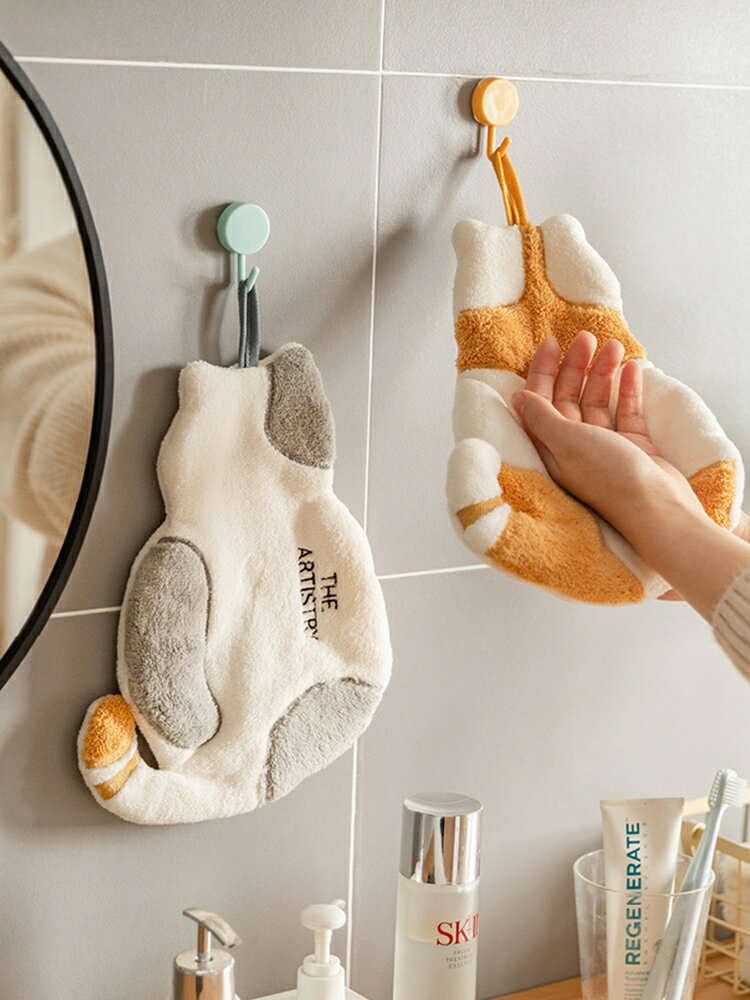 擦手巾可掛式毛巾可愛廚房抹手布超強吸水衛生間兒童珊瑚絨插手帕