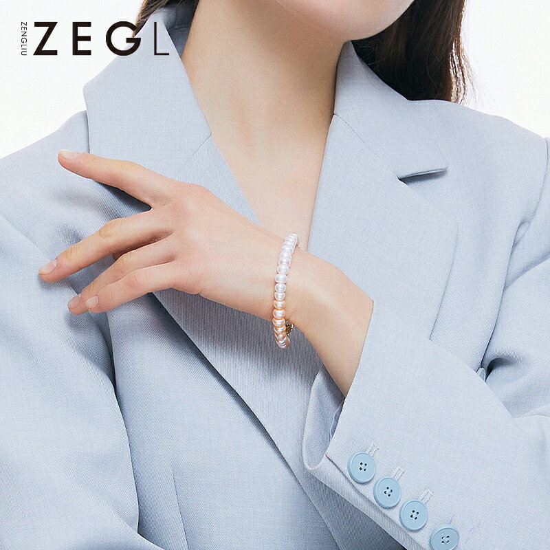 ZEGL日式漸變淡水珍珠手鏈女輕奢小眾設計精致個性氣質手飾品配飾