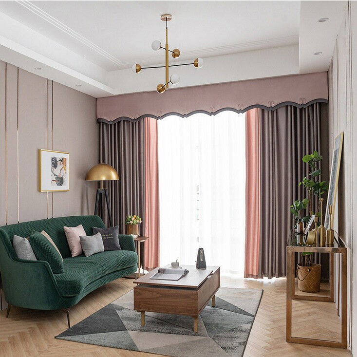 【優選百貨】拼接純色窗簾絲綢高精密高遮光樣板房酒店公寓窗簾