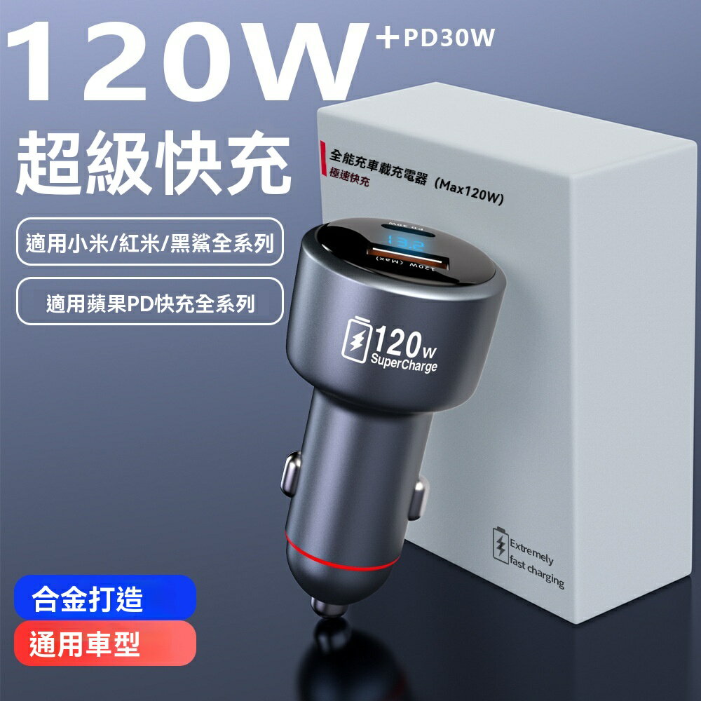 【120W超級快充】車載充電器 車充 點菸器 快充頭 一拖二雙口 PD/QC協議 智慧溫控 不傷機 蘋果小米華為通用