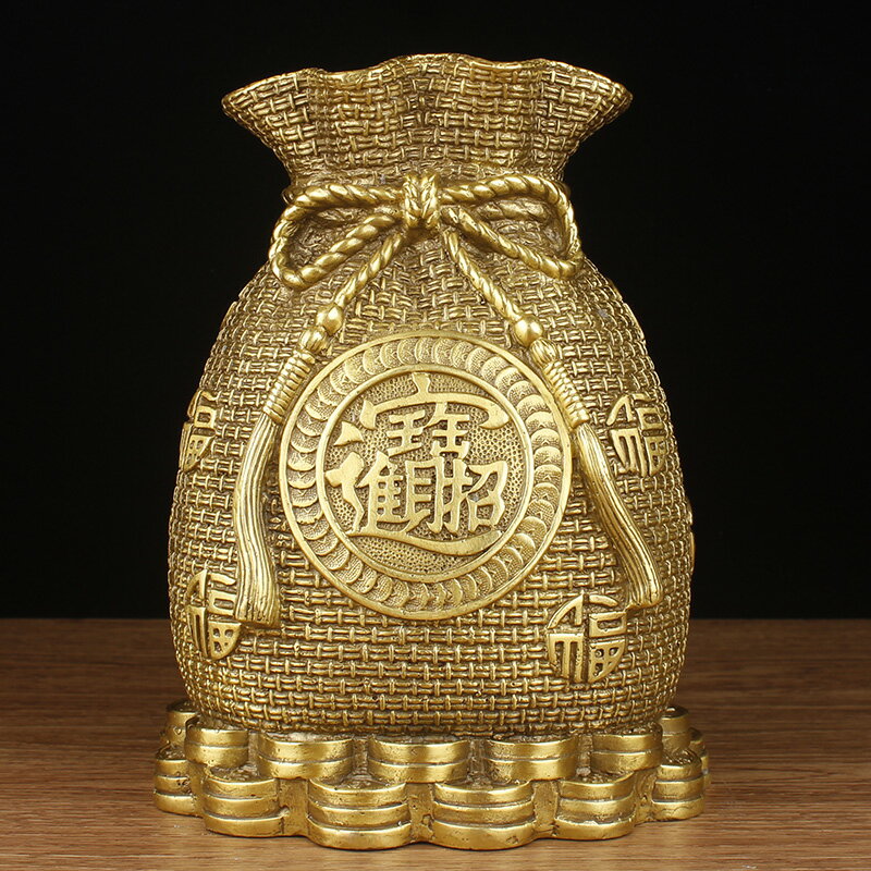 純銅存錢罐聚寶盆擺件招財進寶福袋家居客廳工藝品全銅零錢儲蓄罐