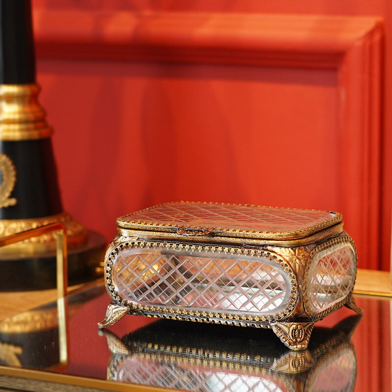 費靈家居歐式復古做舊手工銅邊玻璃首飾盒 印度進口手工制品古典
