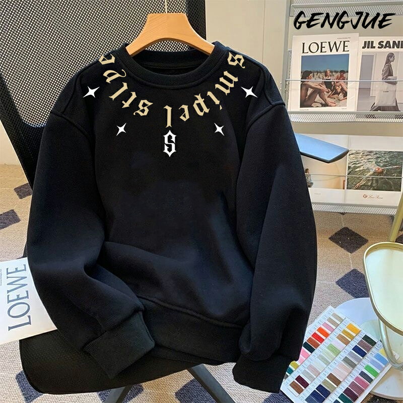 秋冬季美式復古重磅圓領上衣男女學生韓版oversize百搭上衣服潮流