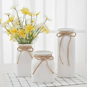 新款/清新文藝白色麻繩花瓶 陶瓷干花花瓶現代簡約插裝飾花鮮花瓶擺件免運 可開發票-青木鋪子
