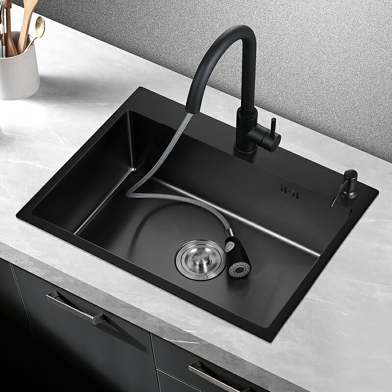 水槽 納米廚房水槽單槽手工加厚304不銹鋼黑色家用洗菜盆 大洗碗盆水池【快速出貨】