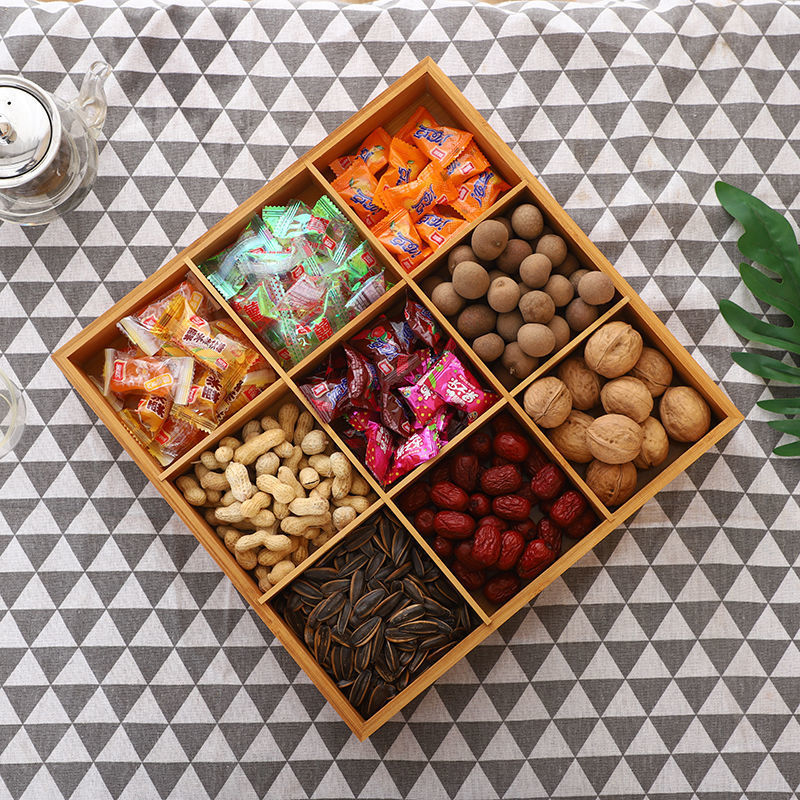 楓林宜居 竹木創意干果盒家用客廳堅果糖果盒分格小吃零食干果盤雜錦收納盒