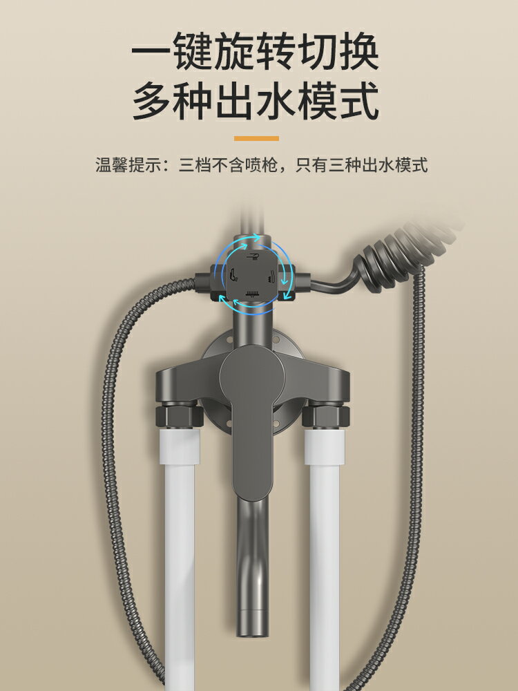 新款浴室明裝淋浴花灑套裝全銅家用槍灰色衛浴室淋雨沐浴增壓噴頭