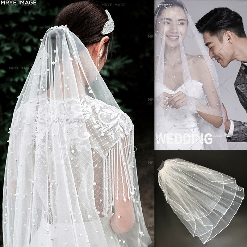 新娘結婚頭紗頭飾超仙森系白色紗網紅抖音拍照道具婚紗女簡約短款