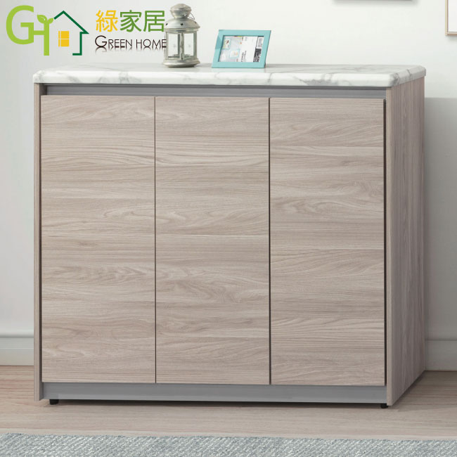 【綠家居】羅克4尺三門低鞋櫃(仿大理石紋路耐磨美耐皿面板)