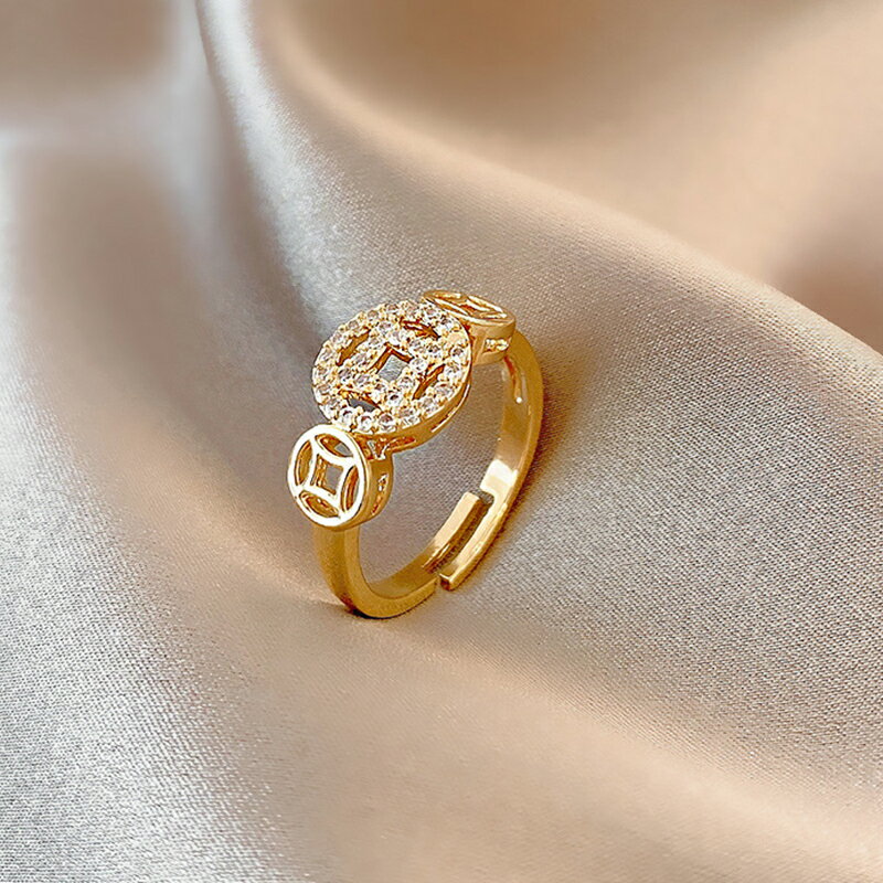 年開口食指簡約時尚銅錢戒指女氣質潮設計感小巧個性網紅指環