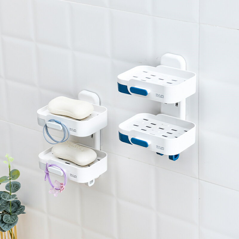 雙層肥皂盒吸盤壁掛式肥皂置物架衛生間免打孔家用創意瀝水香皂盒