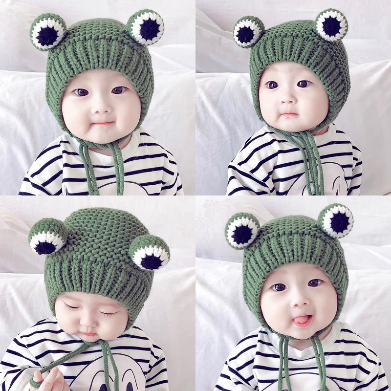 寶寶帽子春秋冬季兒童青蛙毛線帽嬰幼兒可愛超萌1-2歲男童針織帽