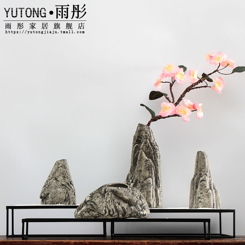 中式仿石創意陶瓷花器擺件手工藝術個性插花花插辦公室裝飾品禮品