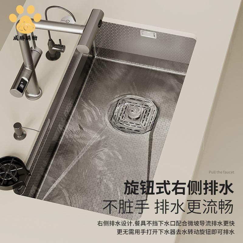 水槽 水池 不鏽鋼水槽 洗菜盆 洗手池 純正SUS304加厚4.0蜂窩紋左右側排水不銹鋼水槽大單槽廚房臺下盆