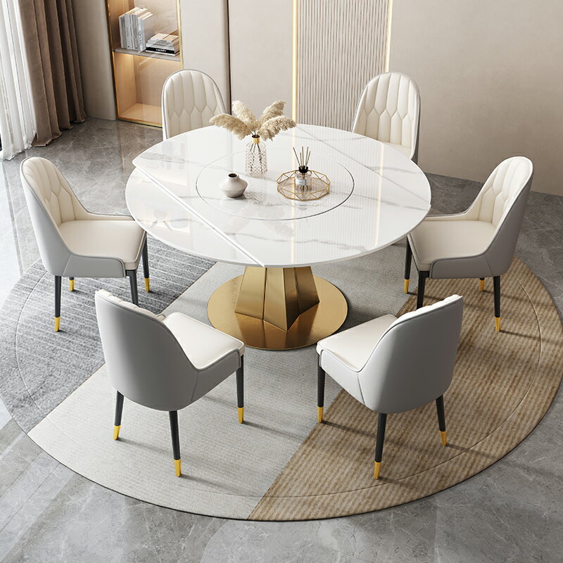 餐桌 現代簡約 圓形 兩用 帶轉盤 旋轉 家用 小戶型 伸縮可變圓桌