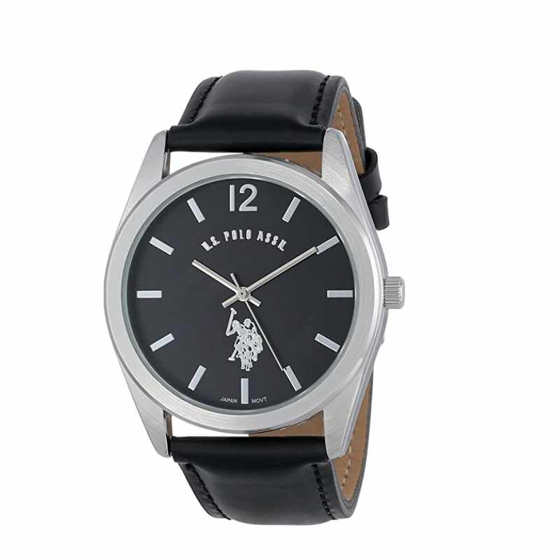 U.S. Polo Assn 男錶 Classic Men's USC50005 Silver-Tone Watch with Black Genuine Leather Band [2美國直購]