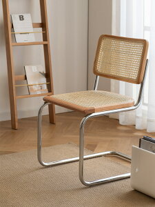 北歐現代簡約藤椅餐椅藤編椅子彎管椅餐廳家用靠背藤椅客廳休閒椅
