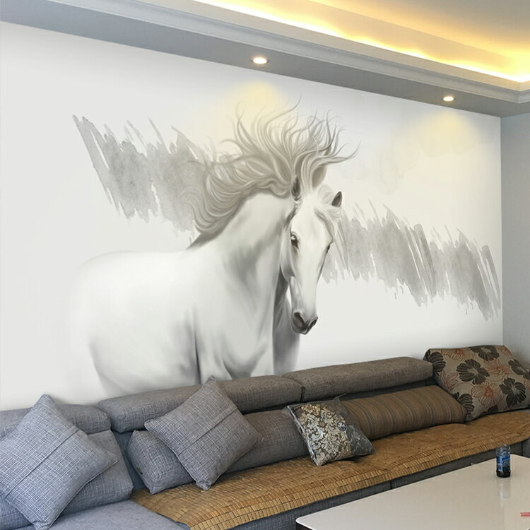 北歐手繪抽象藝術駿馬壁紙3D簡約現代客廳臥室電視背景墻裝飾墻紙