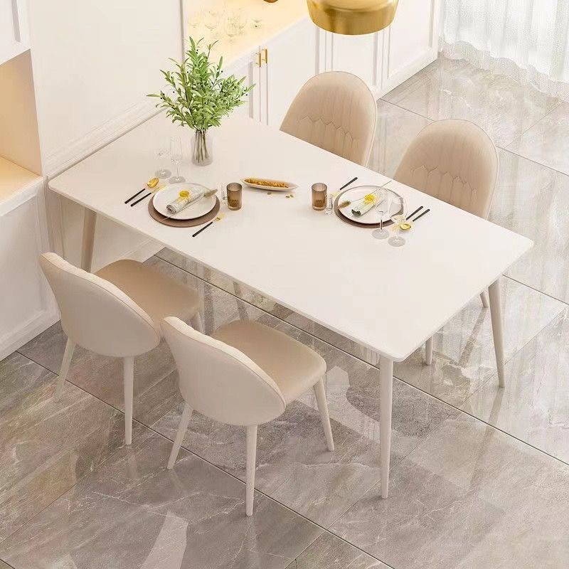 餐桌 奶油風純白巖板餐桌家用小戶型餐桌椅組合奶茶店桌椅輕奢現代簡約-快速出貨