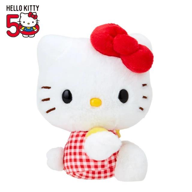 【震撼精品百貨】Hello Kitty 凱蒂貓~日本SANRIO 三麗鷗KITTY50週年變裝系列絨毛玩偶娃娃-格紋衣服*96030