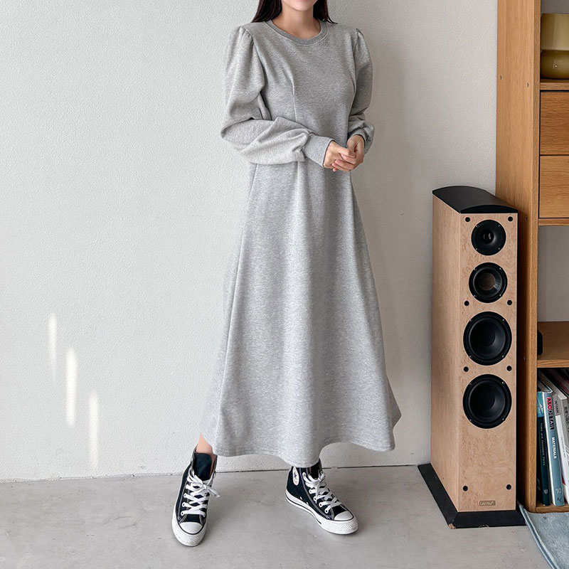 ANNAS 正韓顯瘦線刷毛洋裝 腰身 縮腰 打折 長袖 長裙 長洋裝 連身裙 顯瘦 加厚棉 素面 保暖 加絨刷絨 韓國 4