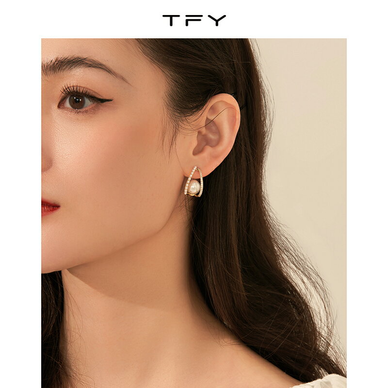 TFY鑲鉆耳環少女大珍珠耳飾女年新款網紅高級感輕奢復古耳釘