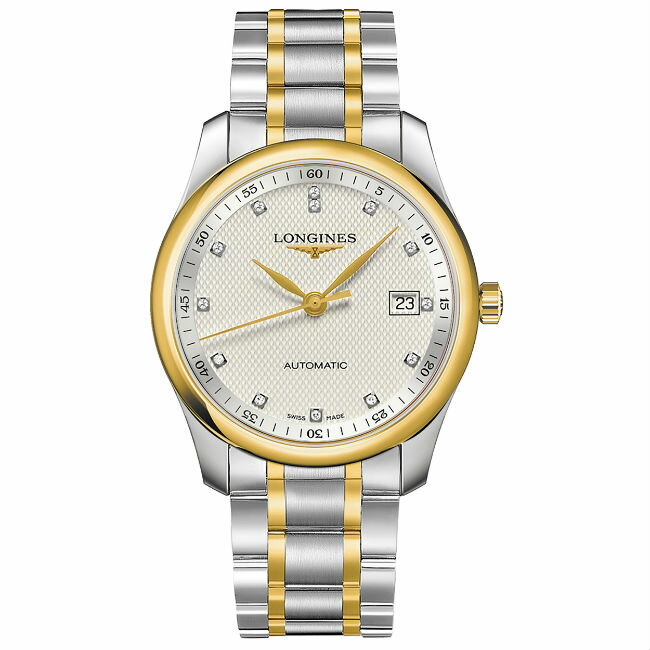 LONGINES 浪琴表 L27935977 巨擘經典雙色優雅真鑽機械腕錶/白網紋面 40mm