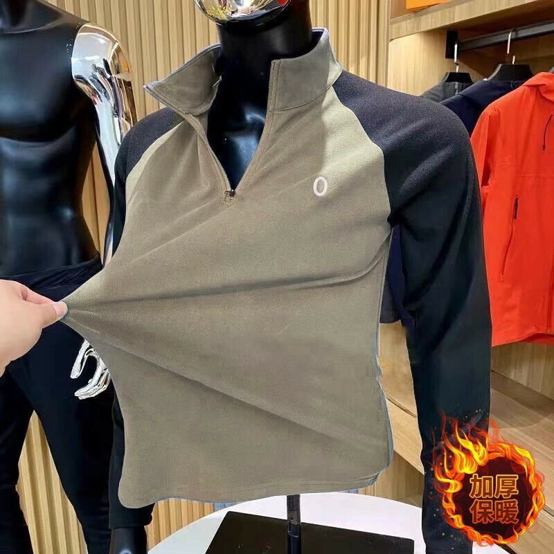 【秋冬新品】大碼男裝上衣 衛衣男 雙麵加厚德絨打底衫!給你羊絨般暖和男秋冬拚接半拉鏈立領上衣