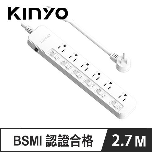 KINYO NSD-3669 6開6插安全延長線 3P 9呎 2.7M
