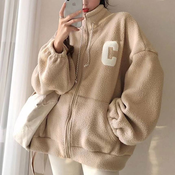 ANNAS 正韓 C字 羊羔毛 搖粒絨 絨毛 外套 毛毛 QQ毛 大衣 運動外套 寬鬆 厚 保暖 休閒 韓國 4