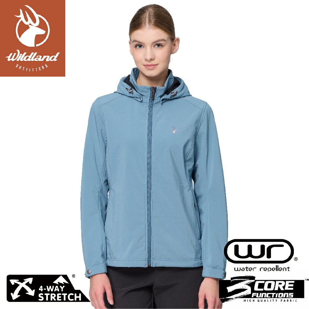 【Wildland 荒野 女 彈性超輕三層山旅機能外套《莫蘭迪藍》】W2901/軟殼外套/保暖外套