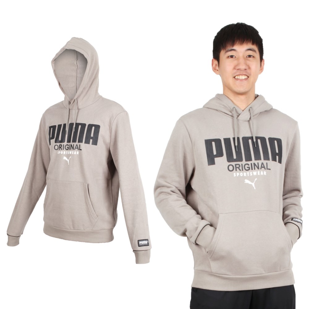 PUMA 男基本系列運動風連帽T恤(慢跑 路跑 長袖帽T 刷毛 保暖【03370834】≡排汗專家≡