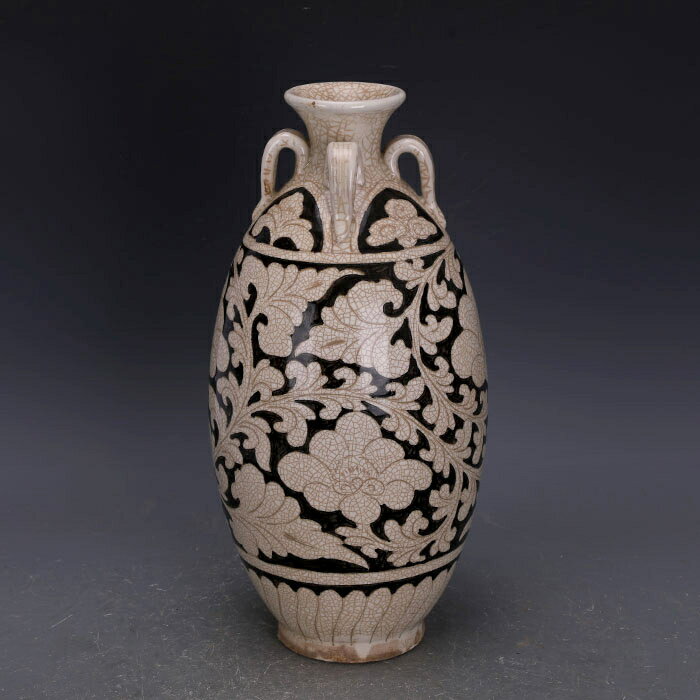 宋磁州窯彩繪牡丹紋四系橄欖瓶出土老貨仿古瓷器古玩古董復古擺件