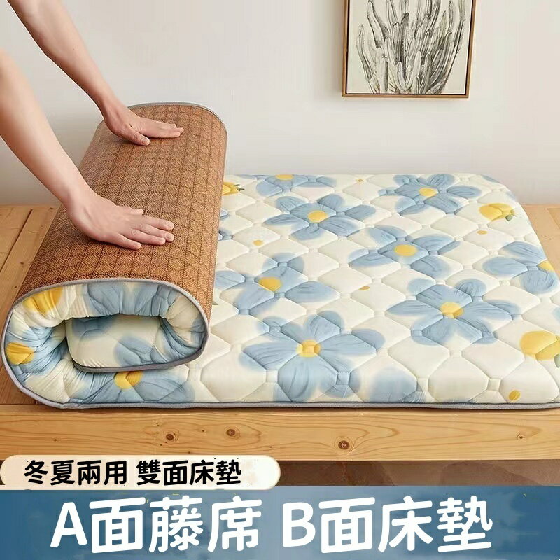 宿捨專用涼席雙麵床墊藤席上下鋪單人席子冬夏兩用可折疊 單人加大床墊 涼席床墊 宿捨床墊 標準雙人床墊