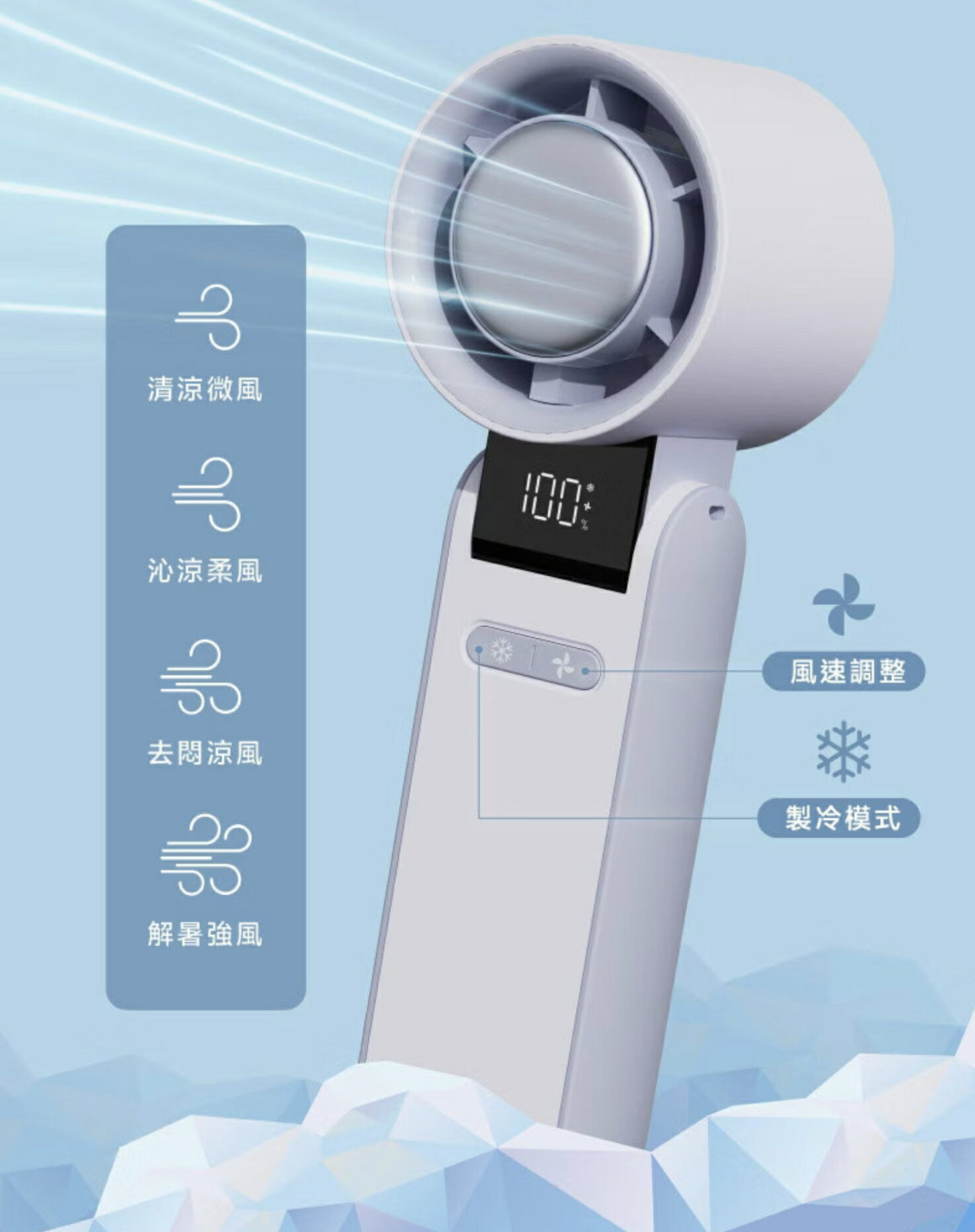 LaPO 製冷折疊風扇 LF-C01｜日本松下機芯靜音高轉速｜可充電隨身風扇｜可折疊90度｜輕巧好收納｜拆卸式風罩便利清潔 4